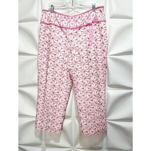 Bamboo Traders Sz 16 Pink White Floral Embroidered Cropped Capri Pants Spring